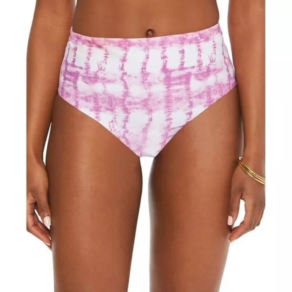 Bar III Womens Summer Stripes High-Waist Bikini Swim Bottom Purple White Size L